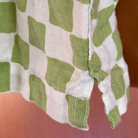 hand dyed green and white checkered linen shirt - Picture 4 of 5